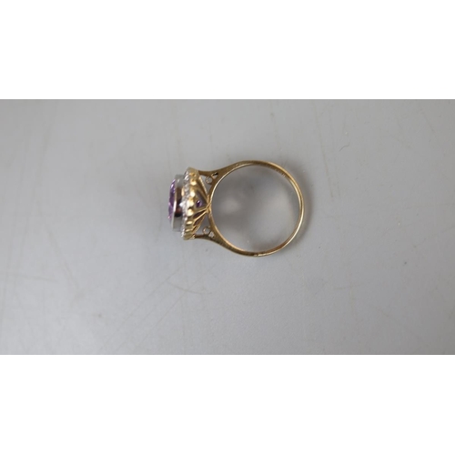 42 - Gold amethyst & diamond ring - Approx size: Q