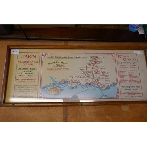 453 - Framed South Coast railway map together with a selection of maps