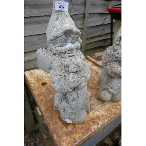 492 - Pair of antique garden gnomes - Approx height of tallest: 51cm