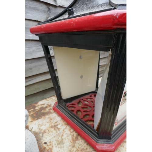 493 - Large metal hanging pub lantern (1 panel missing) - Approx height: 77cm