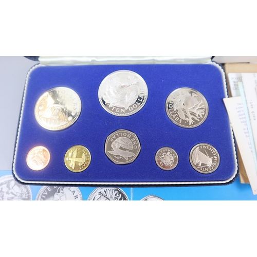 72 - Case set of proof Barbados coins (possibly containing 2 silver coins) together with Cook Island comm... 