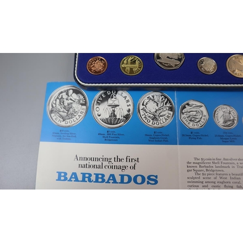 72 - Case set of proof Barbados coins (possibly containing 2 silver coins) together with Cook Island comm... 