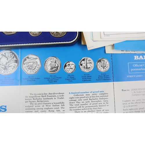 72 - Case set of proof Barbados coins (possibly containing 2 silver coins) together with Cook Island comm... 