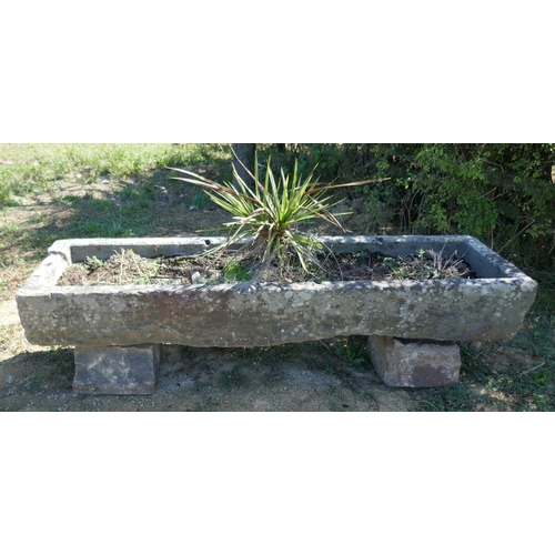 417 - Large antique stone trough on base - Approx size: W: 169cm D: 49cm H: 43cm