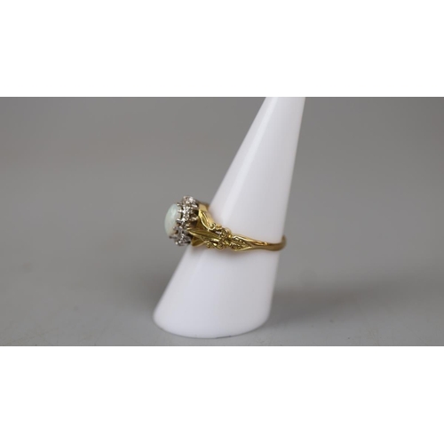 45 - 18ct gold opal & diamond ring - Approx ring size: P