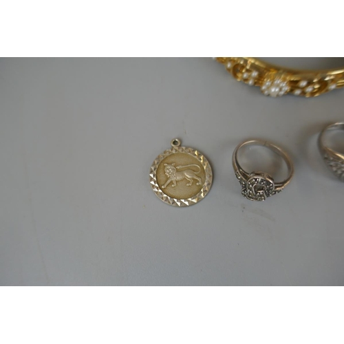 51 - Small collection of silver jewellery together with a gold tone bangle and a watch