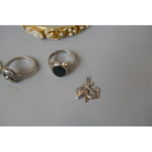 51 - Small collection of silver jewellery together with a gold tone bangle and a watch