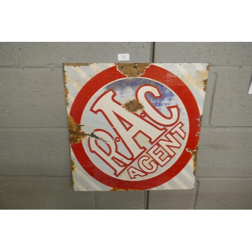 71 - Enamel sign - RAC AGENT (double sided) - Approx size: 51cm x 51cm