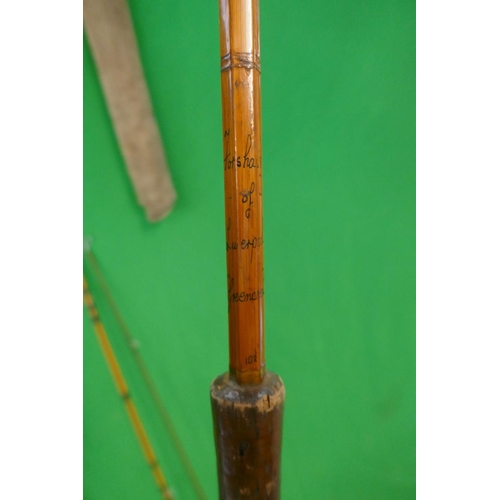 79 - 2 split cane fishing rods together with keep net etc.