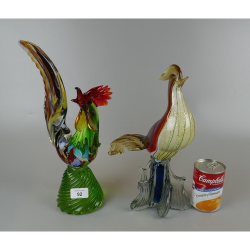 92 - 2 Murano cockerels - Approx height of tallest: 36cm