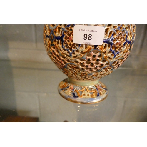 98 - Fischer Budapest pierced urn A/F - Approx height: 50cm