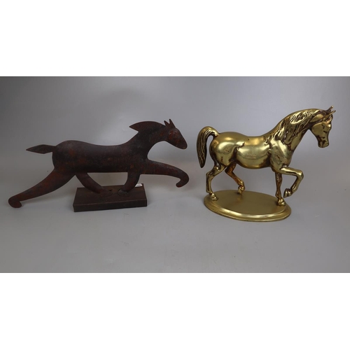 127 - Brass horse figurine together with a metal horse figurine