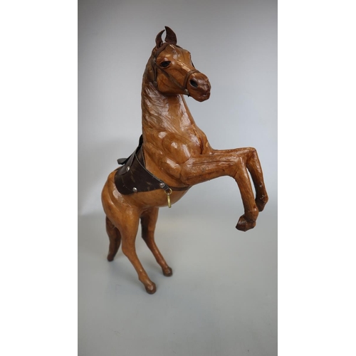 128 - Liberty style leather rearing horse - Approx height: 40cm