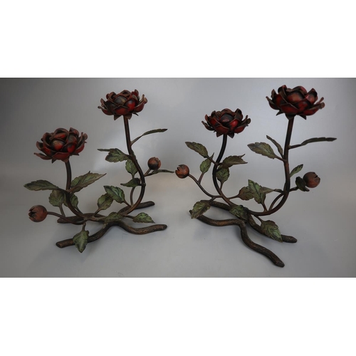 138 - Pair of metal candlesticks in the form of flowers - Approx height: 27cm