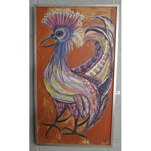 259 - Oil on board - Funky bird - Approx image size: 45cm x 81cm