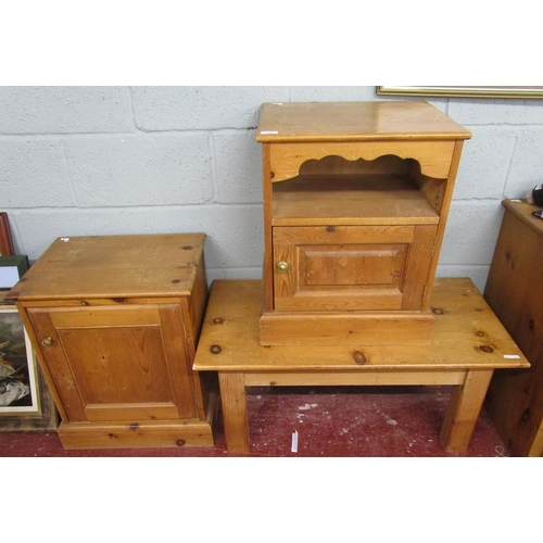 272 - Pair of pine bedside cabinets together with a pine coffee table