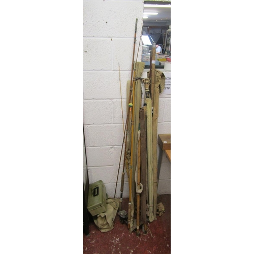 315 - Collection of split cane fishing rods together with flies etc