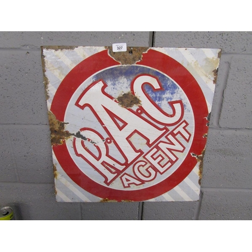 327 - Enamel sign - RAC AGENT (double sided) - Approx size: 51cm x 51cm