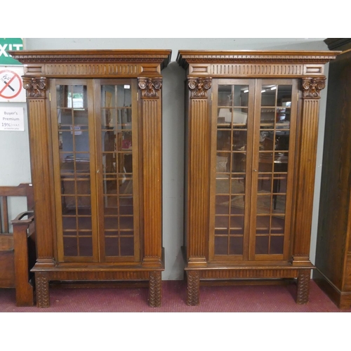 Fine pair of German oak bookcase cabinets – Width: 114cm Depth: 44cm Height: 194cm
