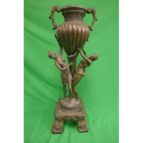 338 - Fine large antique bronze floor standing figure urn - Approx height: 118cm