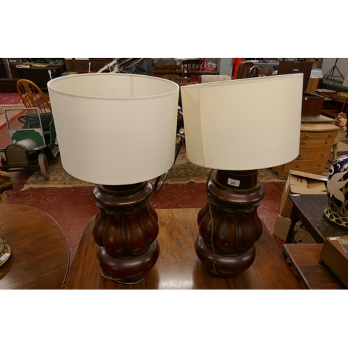 349 - Pair of heavy mahogany table lamps