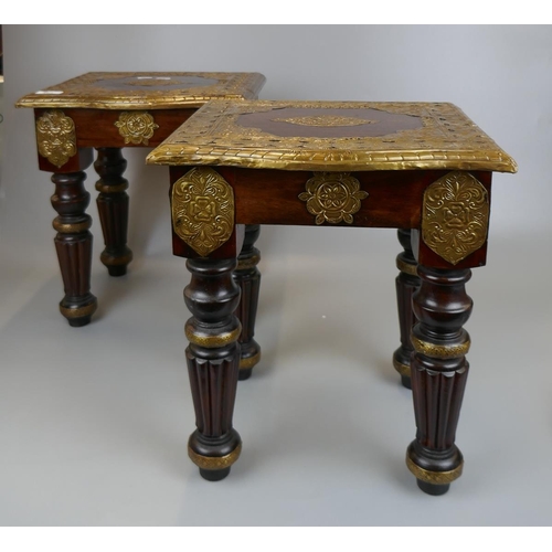 364 - Pair of Eastern side tables inlaid with brass