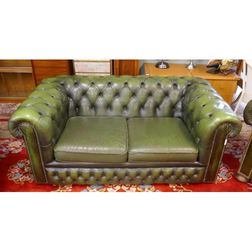 380 - Double seater green leather Chesterfield