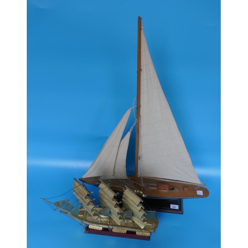 405 - 2 model yachts - Approx height of tallest: 87cm