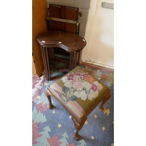 407 - Collection of furniture to include Edwardian trouser press, tapestry foot stool etc