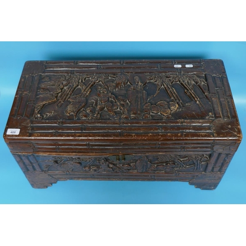 408 - Carved Oriental camphor wood chest - Approx size W: 74cm D: 35cm H: 37cm