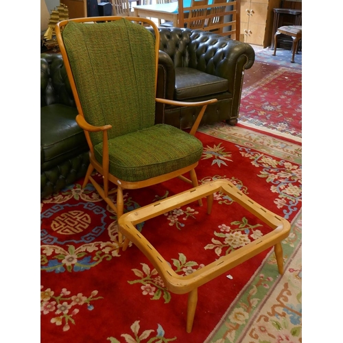 433 - Blonde Elm Ercol armchair with stool