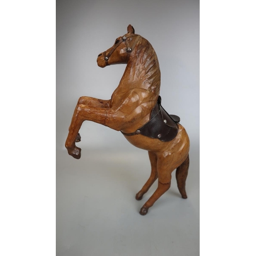 128 - Liberty style leather rearing horse - Approx height: 40cm