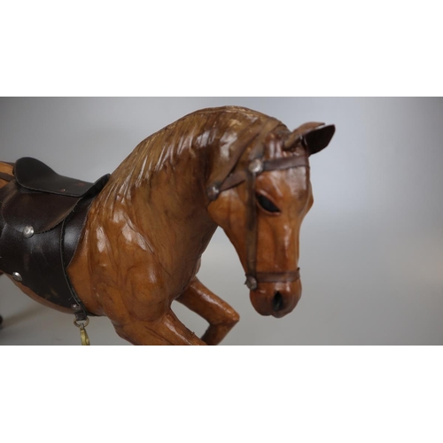 128 - Liberty style leather rearing horse - Approx height: 40cm