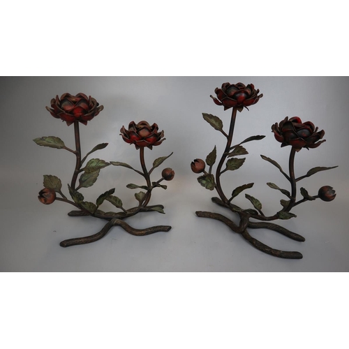 138 - Pair of metal candlesticks in the form of flowers - Approx height: 27cm