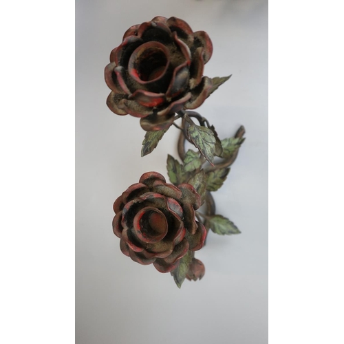 138 - Pair of metal candlesticks in the form of flowers - Approx height: 27cm