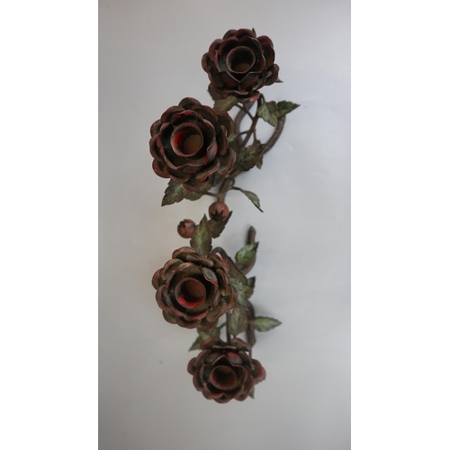 138 - Pair of metal candlesticks in the form of flowers - Approx height: 27cm