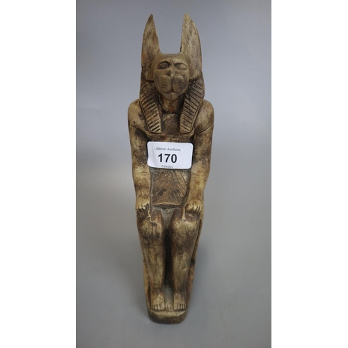 170 - 2 articulated wooden models together with an Egyptian figurine