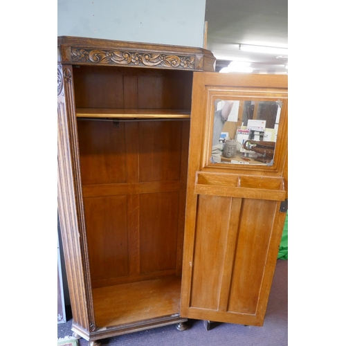 331 - Carved oak wardrobe - Approx size W: 90cm D: 40cm H: 190cm