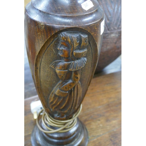 348 - Dutch carved oak lamp