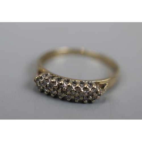 35 - Gold triple row diamond set ring - Approx size: N