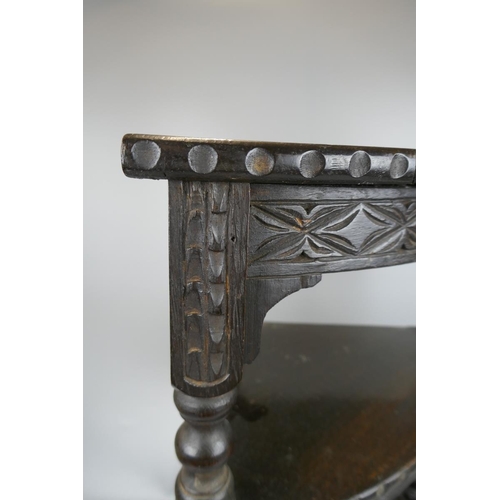 365 - Small antique carved oak corner table