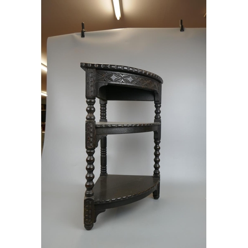 365 - Small antique carved oak corner table