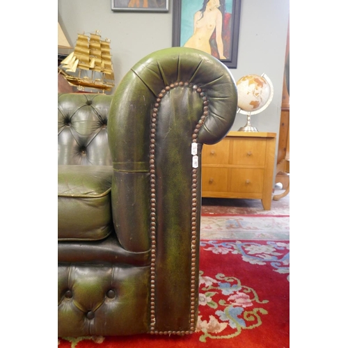 380 - Double seater green leather Chesterfield