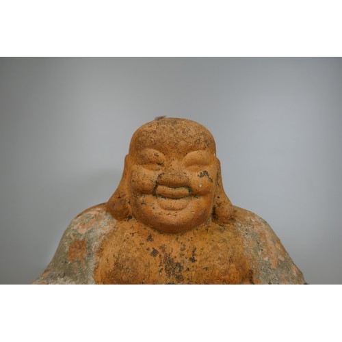 400 - Terracotta Buddha and carved wood deity