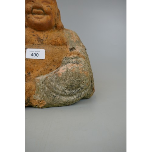 400 - Terracotta Buddha and carved wood deity