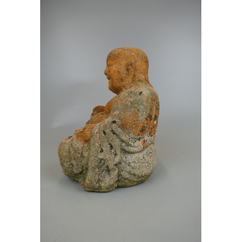 400 - Terracotta Buddha and carved wood deity