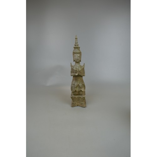 400 - Terracotta Buddha and carved wood deity