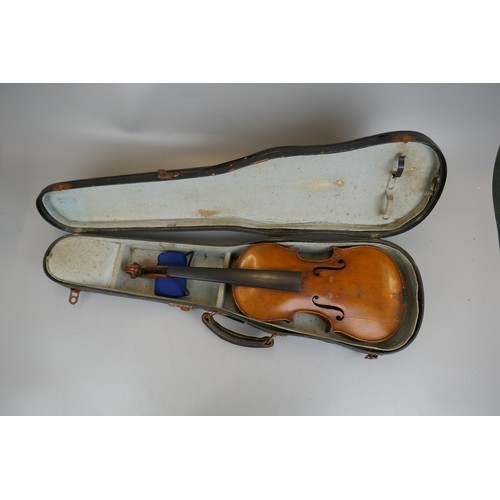 402 - Collection of violins A/F along with sheet music