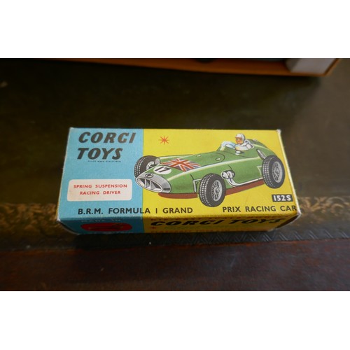 254 - Boxed Corgi Toys Major Ecurie Ecosse racing car transporter and 3 racing cars