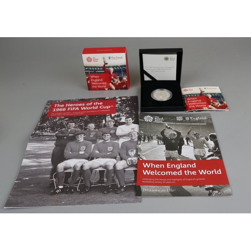 107 - 50th anniversary 1966 Fifa World Cup (2016) Alderley £5 silver proof coin with ephemera